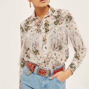 Topshop Rodeo Fringe Floral Button Down Shirt Size 4